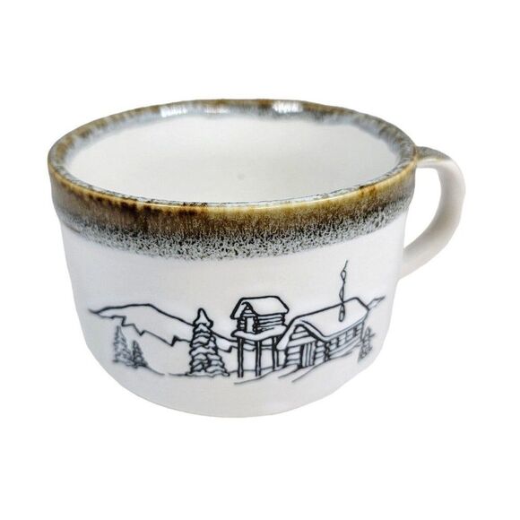 Vintage Alaska Woodland Soup Mug Moose Pine Trees Rustic Cabin Cup Rustic Winter - Picture 3 of 7